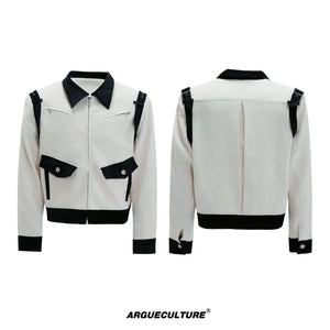 Unisex Cropped Velvet Color-Block Jacket | Black & White - Black/White