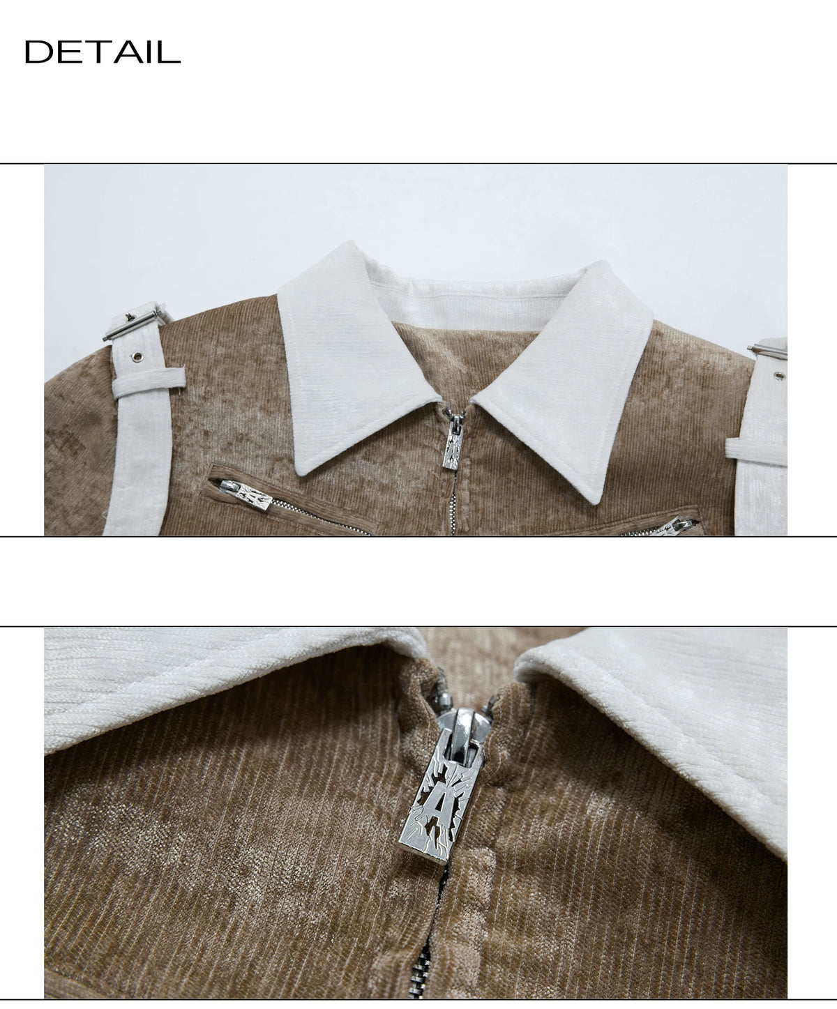 Unisex Cropped Velvet Color-Block Jacket | Black & White - detail image 23