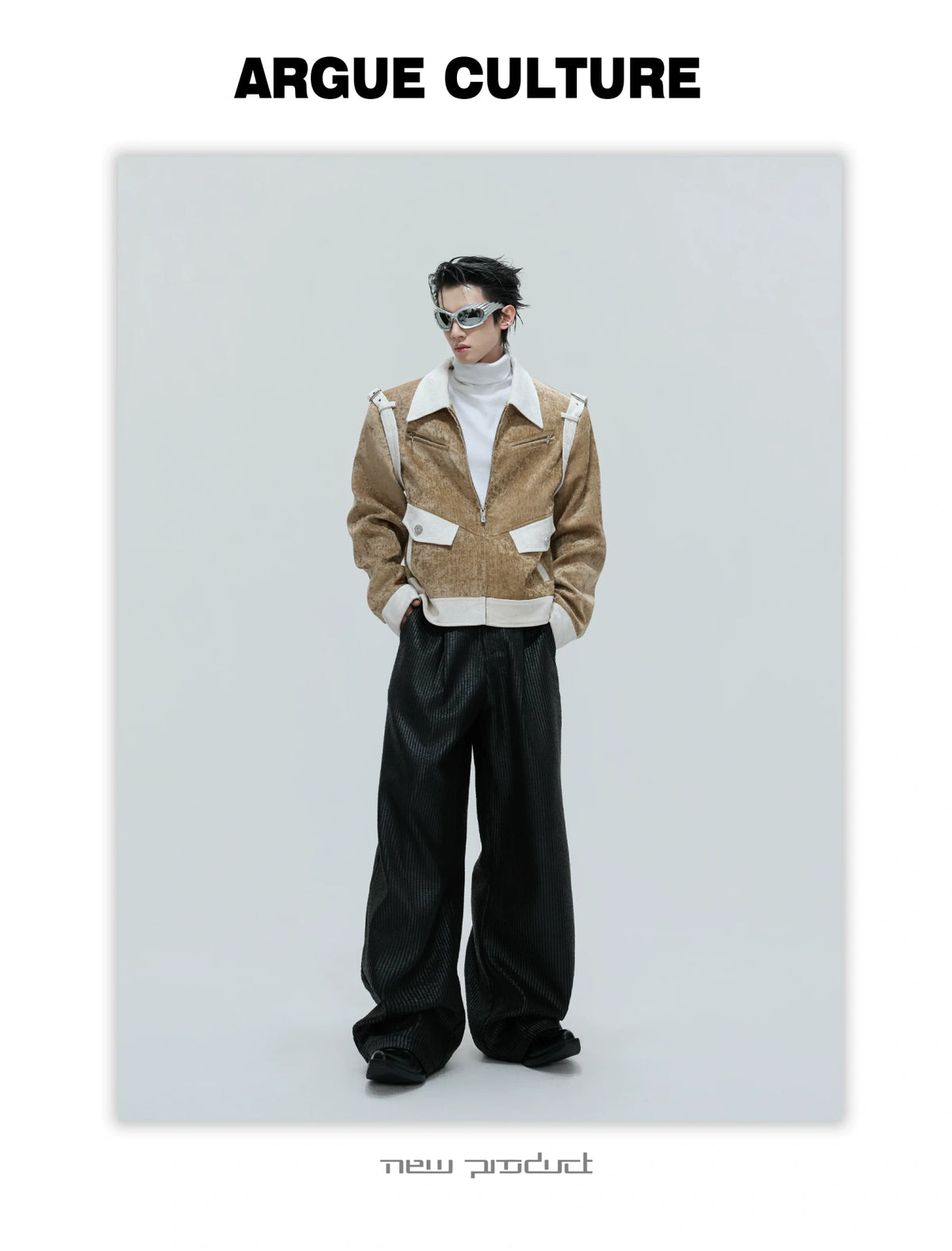 Unisex Cropped Velvet Color-Block Jacket | Black & White - detail image 4
