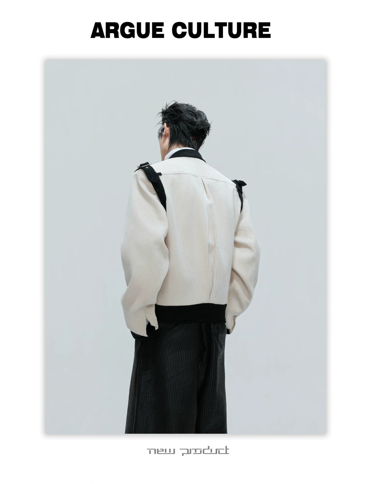 Unisex Cropped Velvet Color-Block Jacket | Black & White - detail image 10