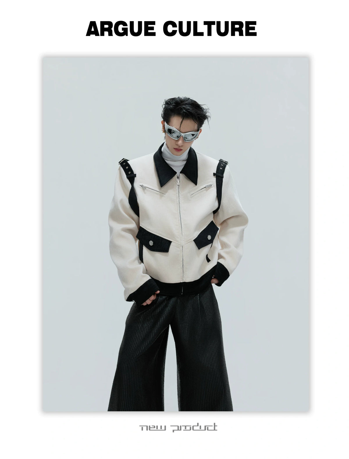Unisex Cropped Velvet Color-Block Jacket | Black & White - detail image 7