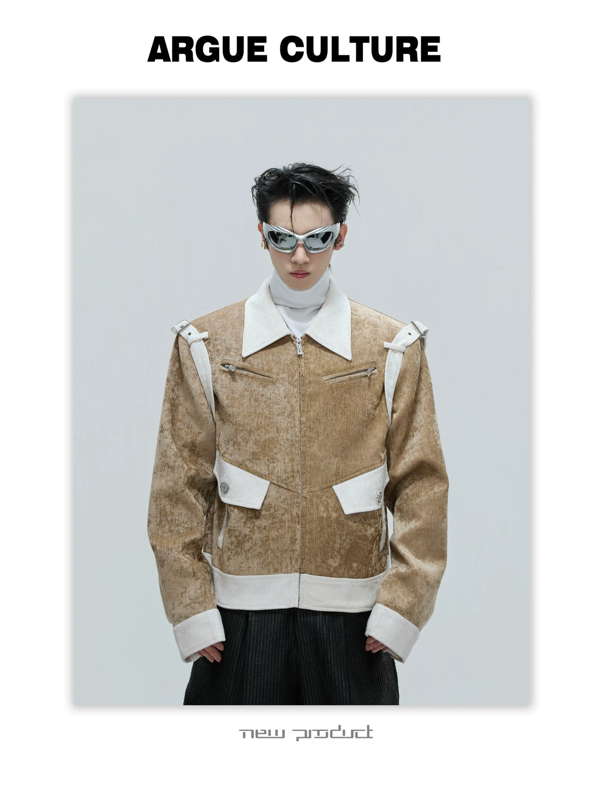 Unisex Cropped Velvet Color-Block Jacket | Black & White - detail image 1