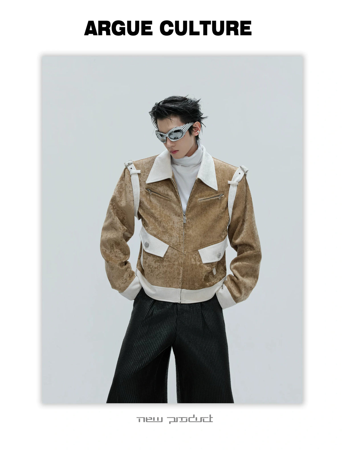 Unisex Cropped Velvet Color-Block Jacket | Black & White - detail image 19
