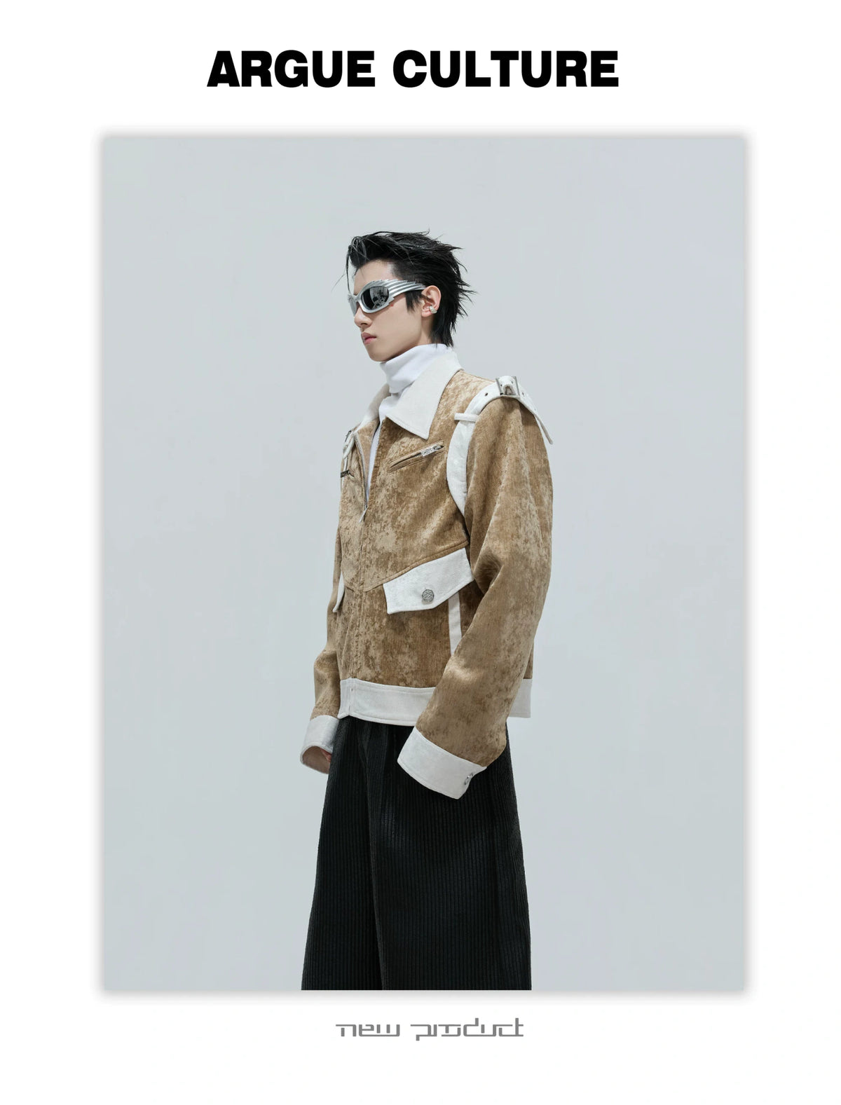 Unisex Cropped Velvet Color-Block Jacket | Black & White - detail image 17