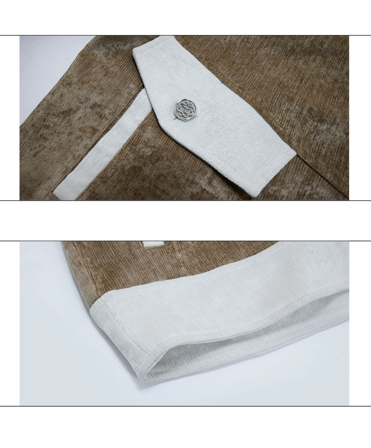 Unisex Cropped Velvet Color-Block Jacket | Black & White - detail image 24