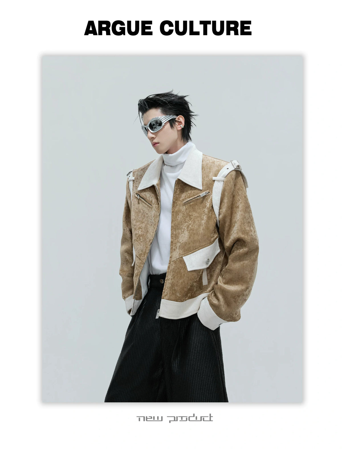 Unisex Cropped Velvet Color-Block Jacket | Black & White - detail image 16