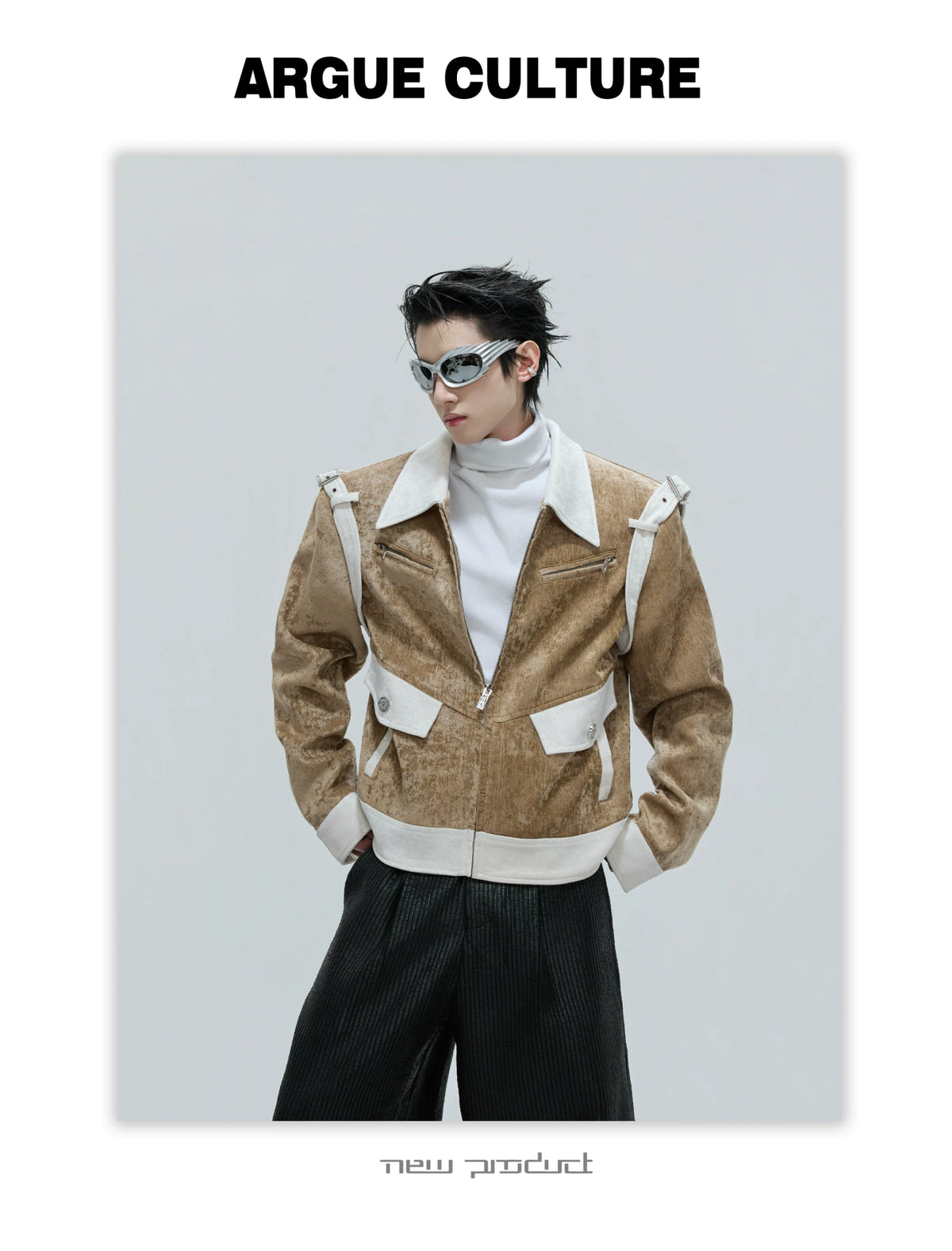 Unisex Cropped Velvet Color-Block Jacket | Black & White - detail image 12
