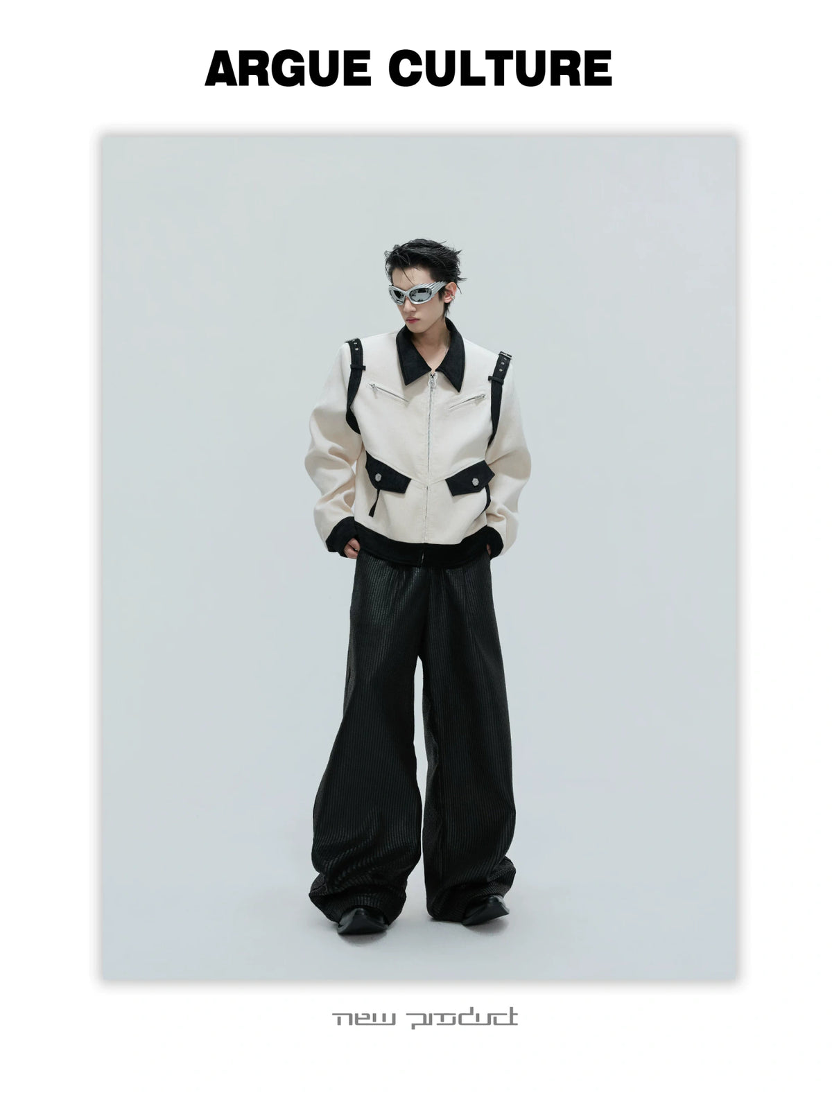 Unisex Cropped Velvet Color-Block Jacket | Black & White - detail image 15