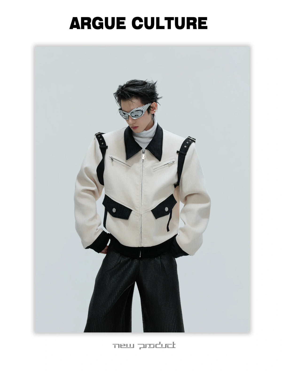 Unisex Cropped Velvet Color-Block Jacket | Black & White - detail image 9