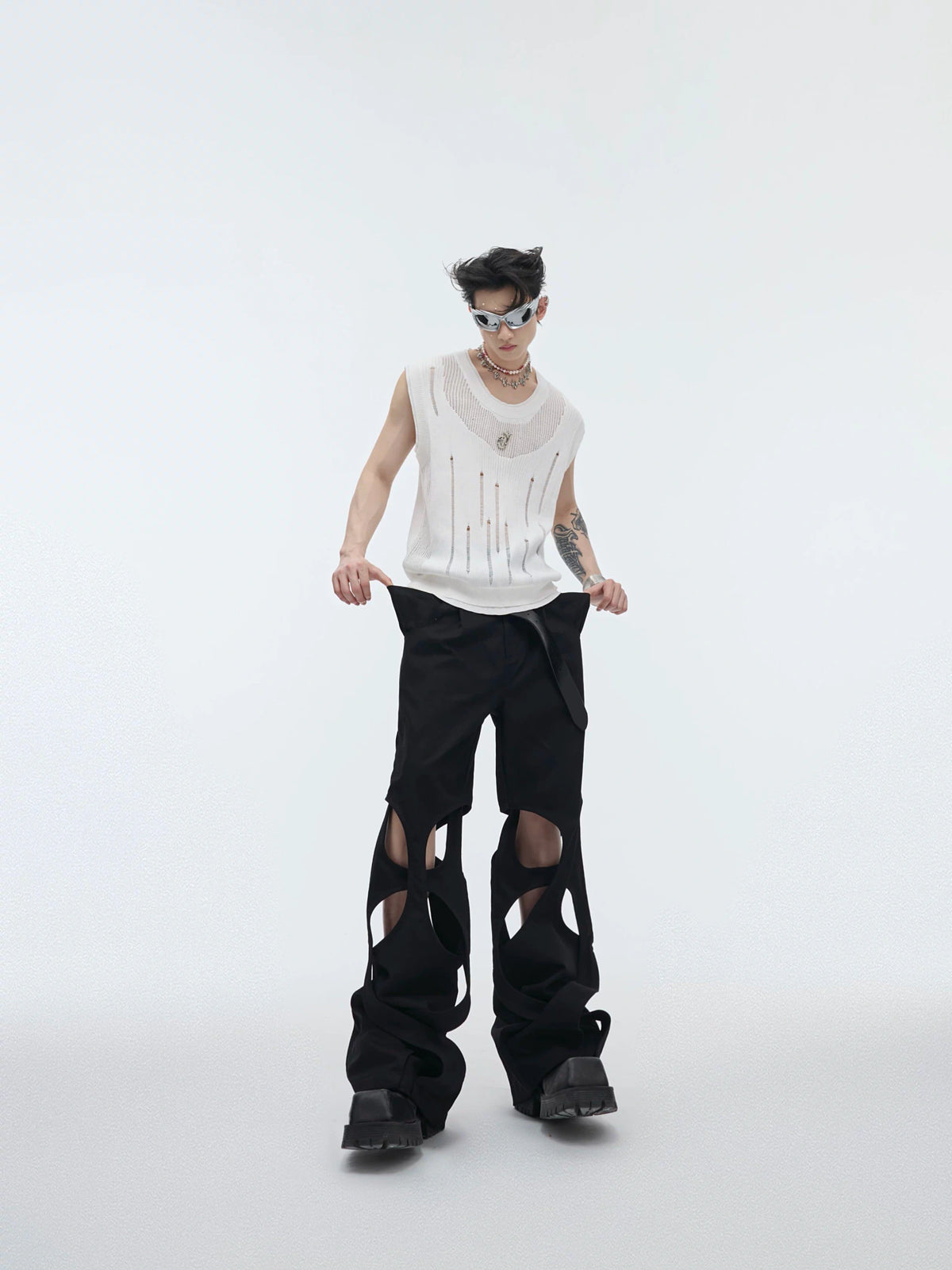 Unisex Deconstructed Knit Tank Top With Cutouts - main image 4