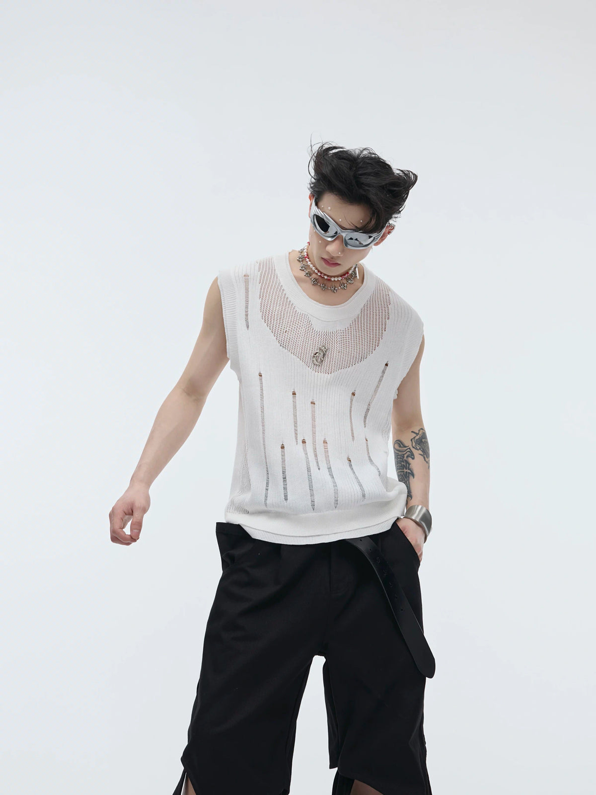 Unisex Deconstructed Knit Tank Top With Cutouts - main image 2
