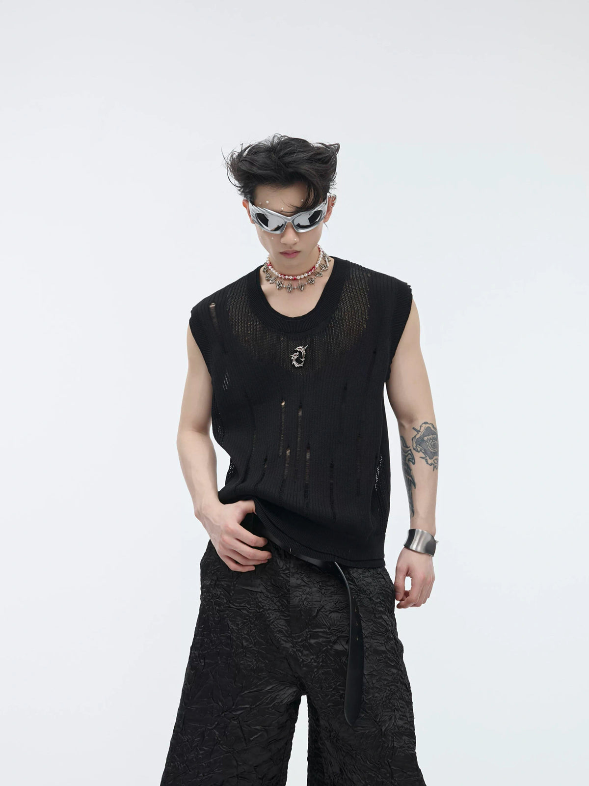 Unisex Deconstructed Knit Tank Top With Cutouts - main image 1