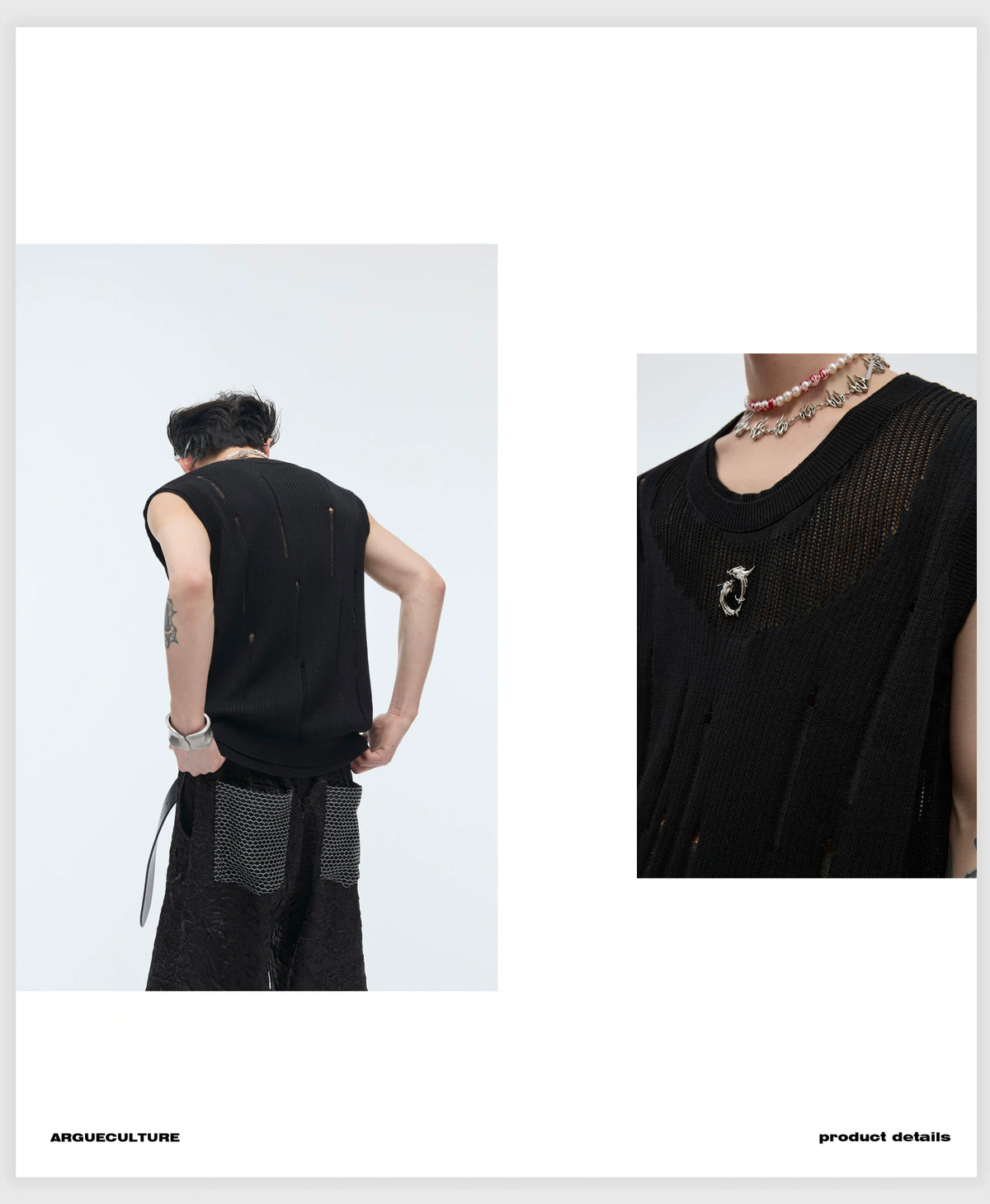 Unisex Deconstructed Knit Tank Top With Cutouts - detail image 2