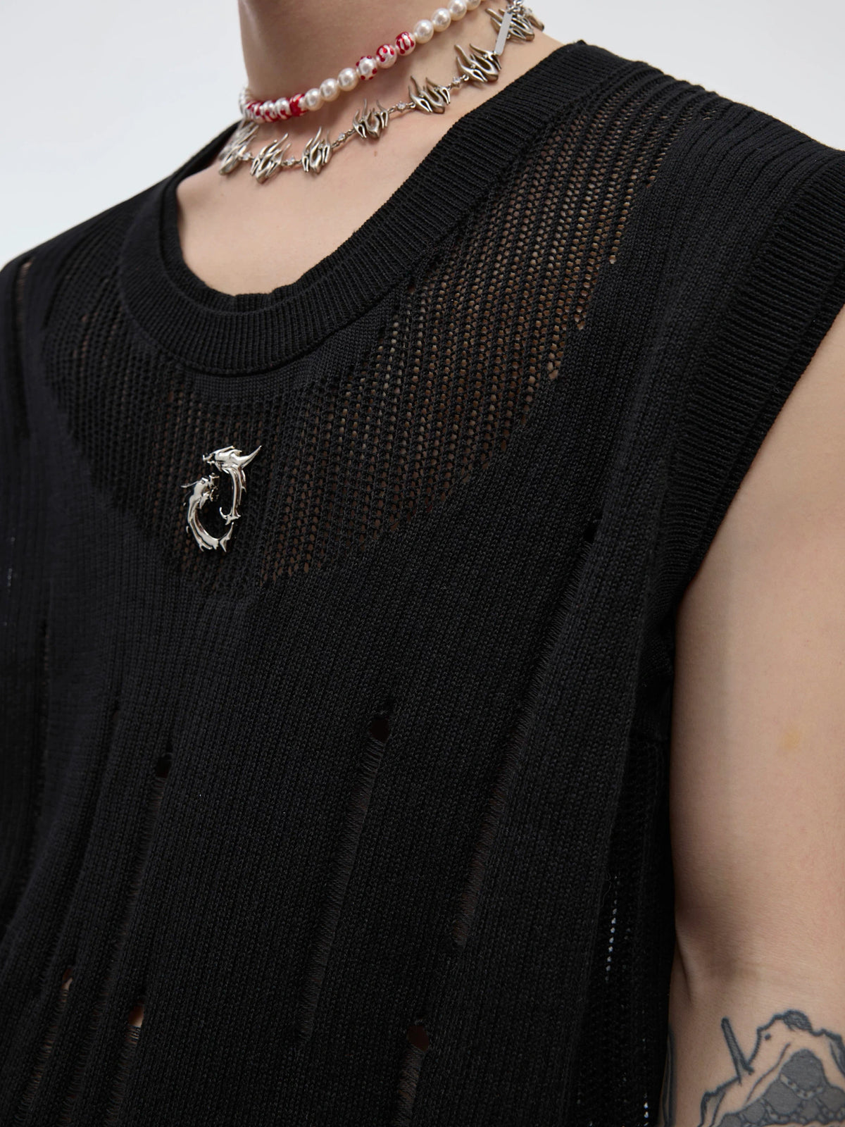 Unisex Deconstructed Knit Tank Top With Cutouts - main image 5