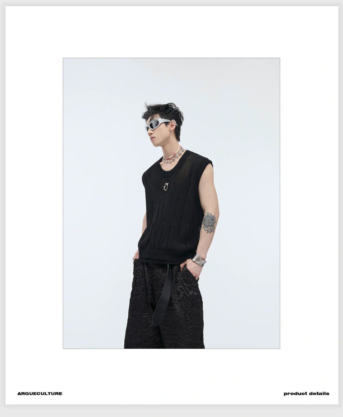 Unisex Deconstructed Knit Tank Top With Cutouts - detail image 1