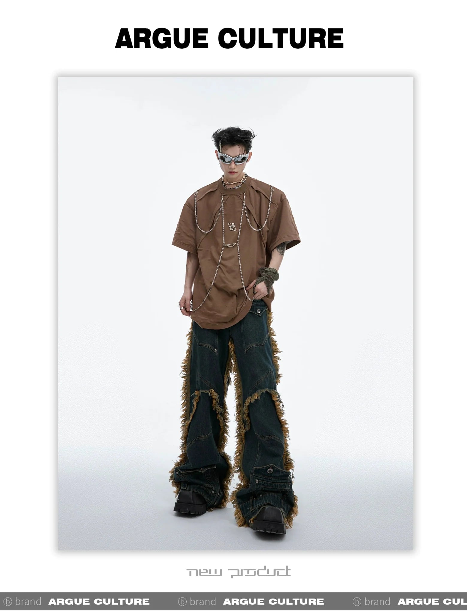 Unisex Punk Chain Design Loose Fit T - Shirt with Distressed Elements - ArguE CulturE