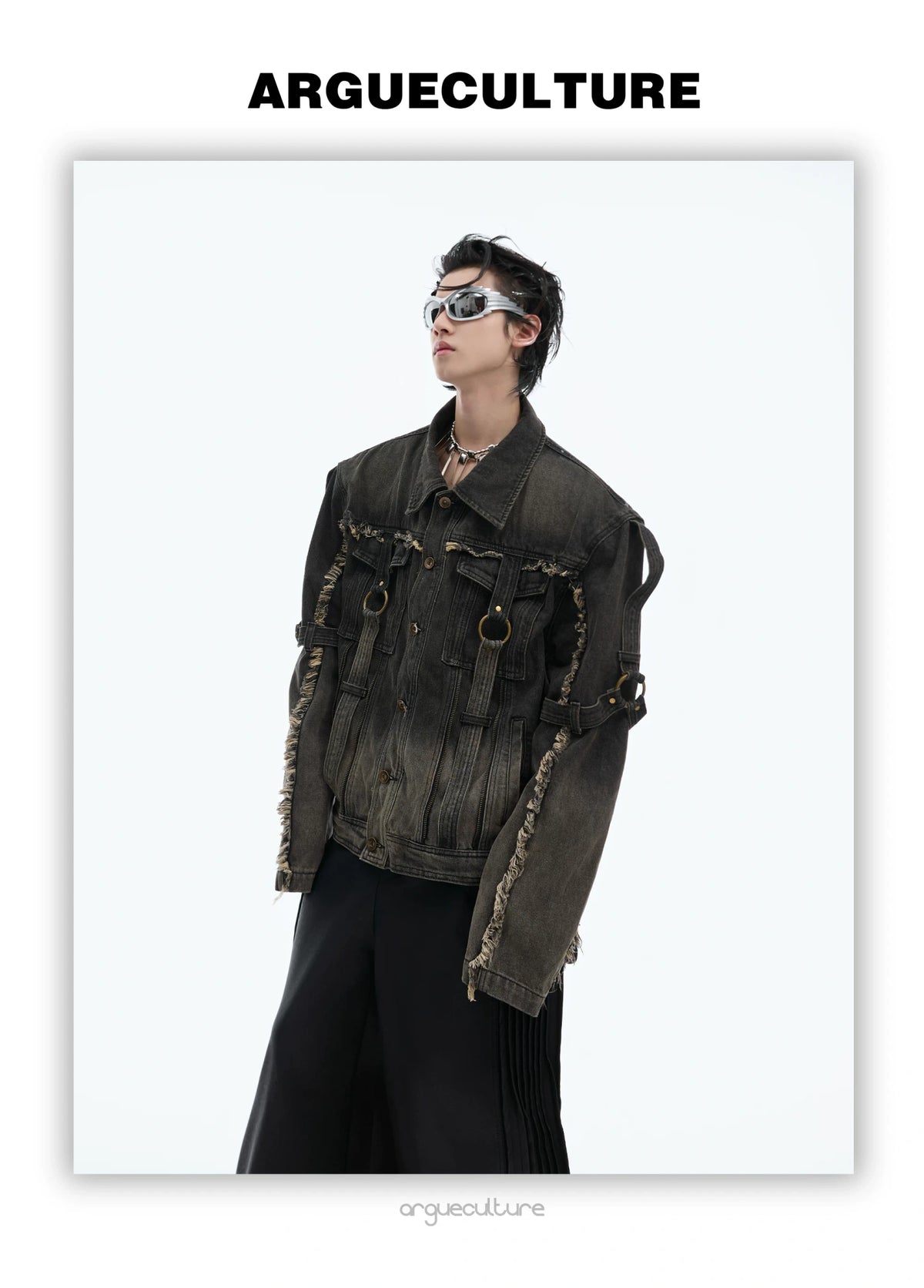 Unisex Raw-Edge Washed Denim Jacket in Black or Blue - detail image 11