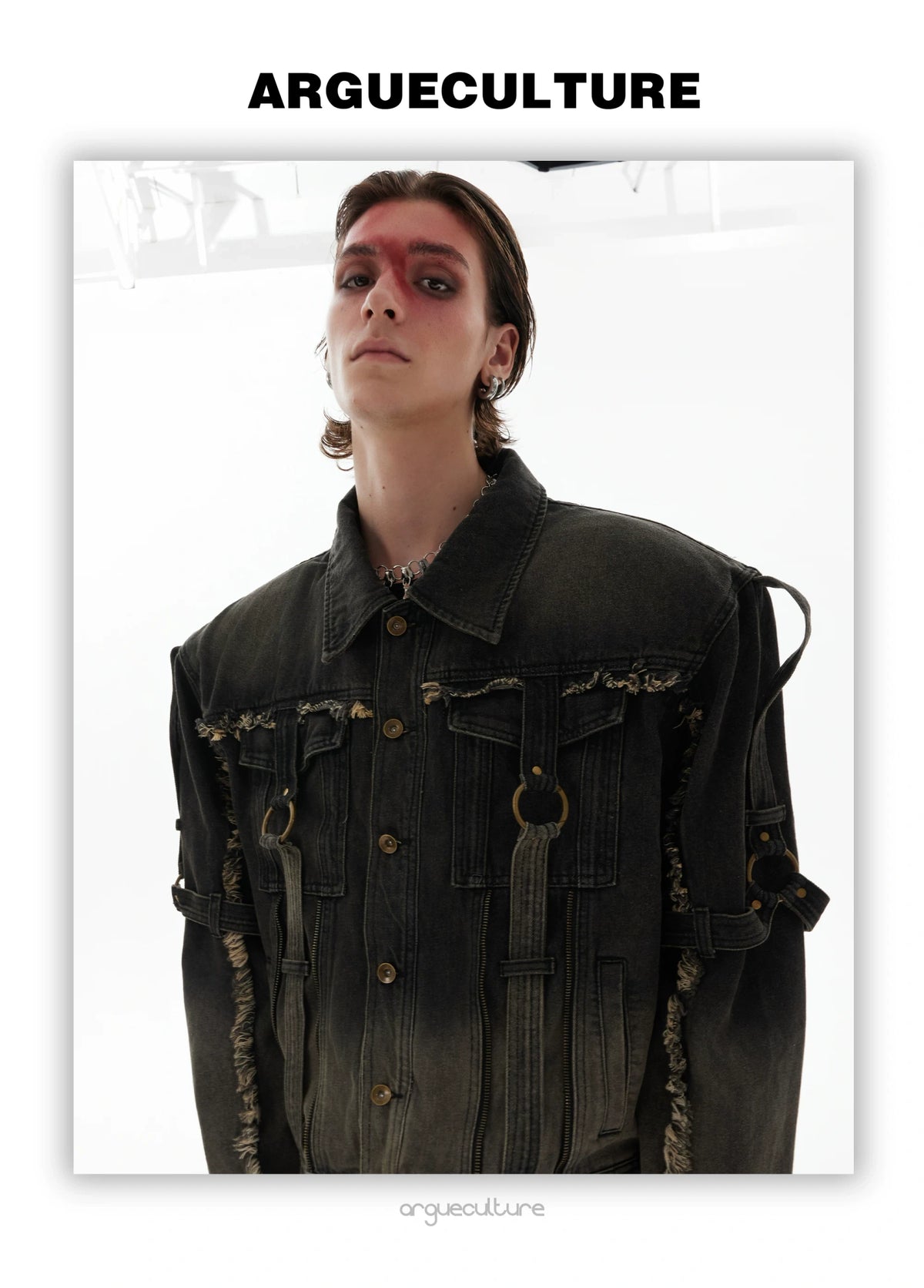 Unisex Raw-Edge Washed Denim Jacket in Black or Blue - detail image 16