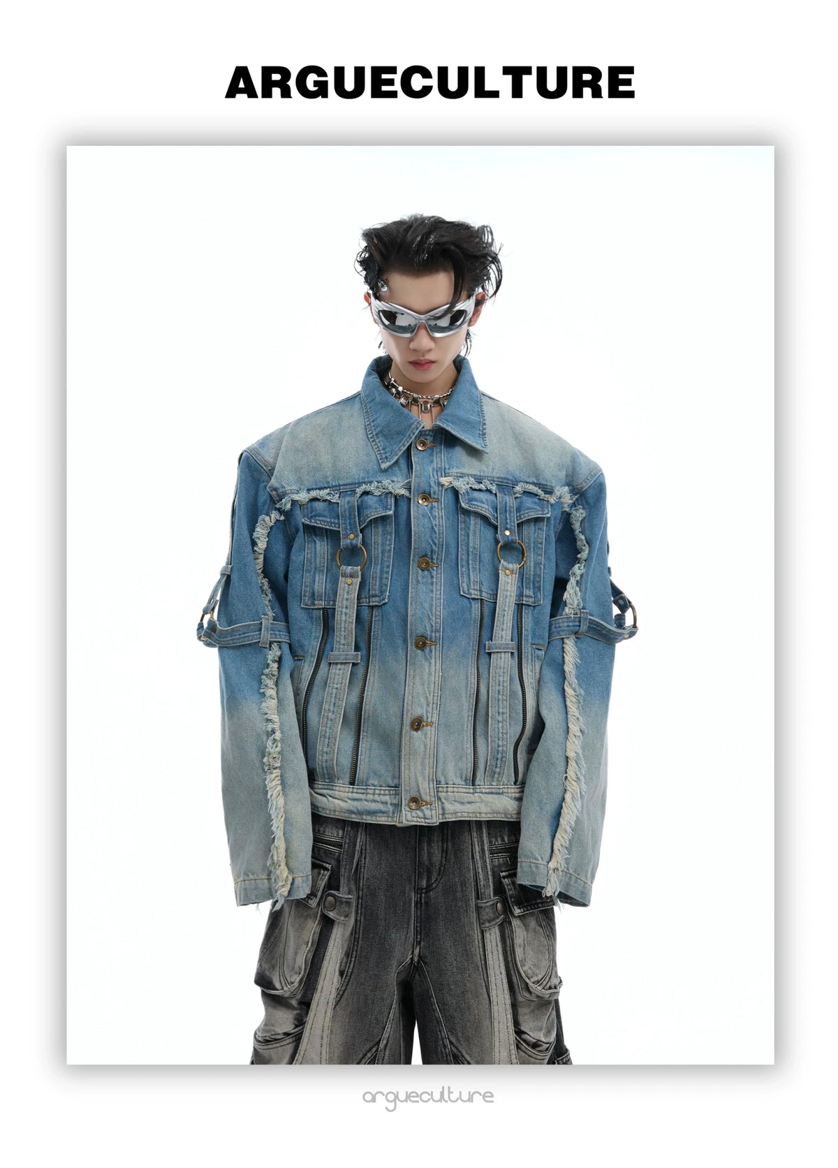 Unisex Raw-Edge Washed Denim Jacket in Black or Blue - detail image 4