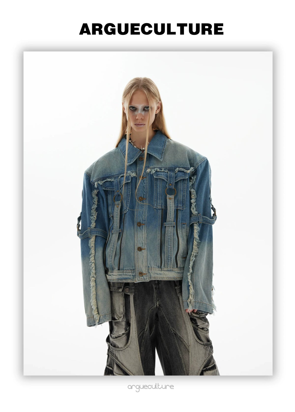 Unisex Raw-Edge Washed Denim Jacket in Black or Blue - detail image 5