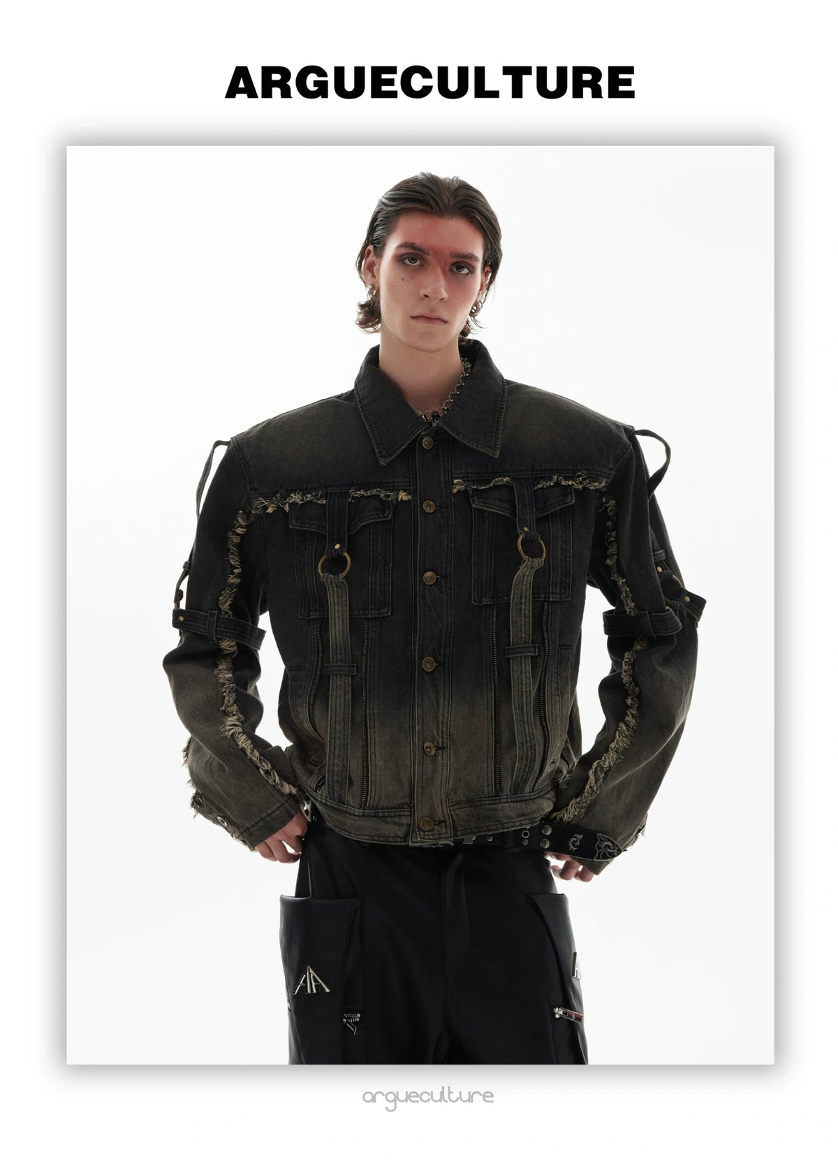 Unisex Raw-Edge Washed Denim Jacket in Black or Blue - detail image 17