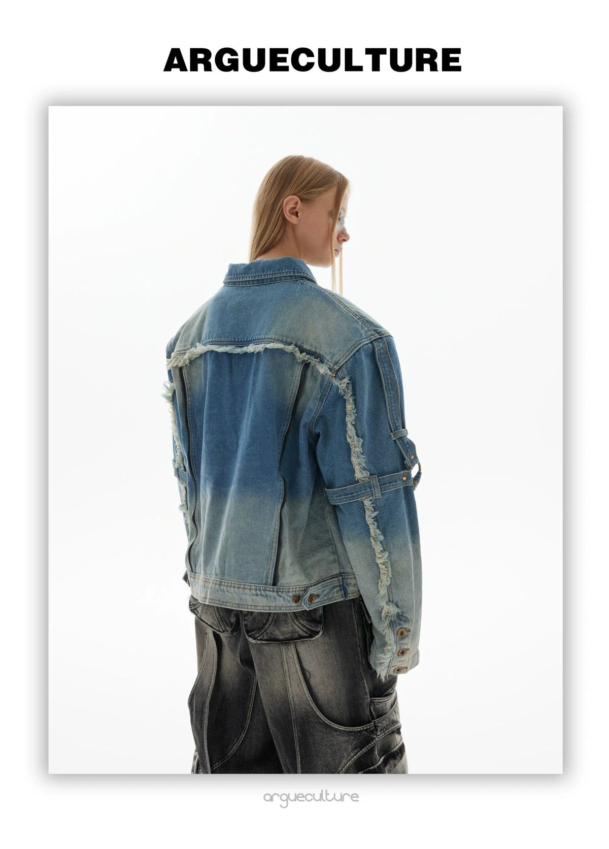 Unisex Raw-Edge Washed Denim Jacket in Black or Blue - detail image 7