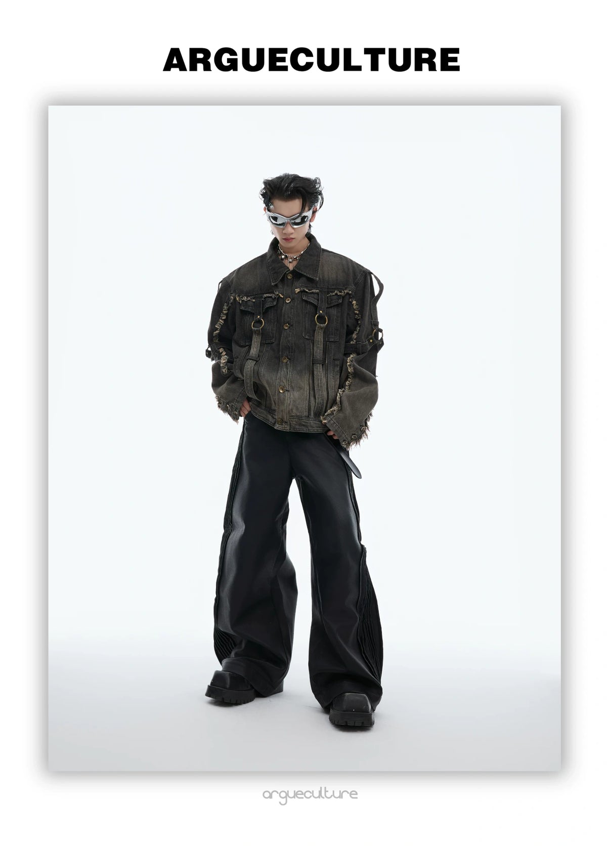 Unisex Raw-Edge Washed Denim Jacket in Black or Blue - detail image 15