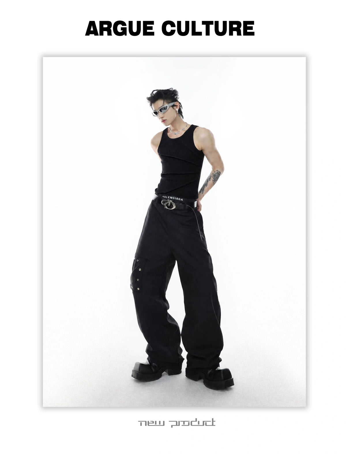 Unisex Ribbed Deconstructed Tank Top in Black & White - detail image 6