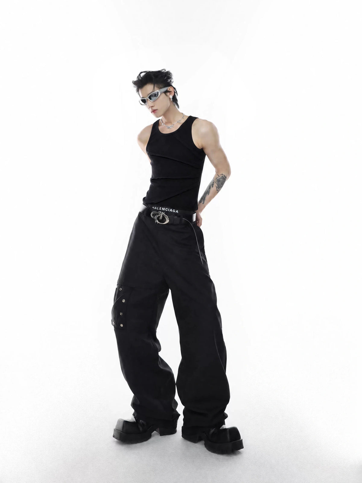 Unisex Ribbed Deconstructed Tank Top in Black & White - main image 5