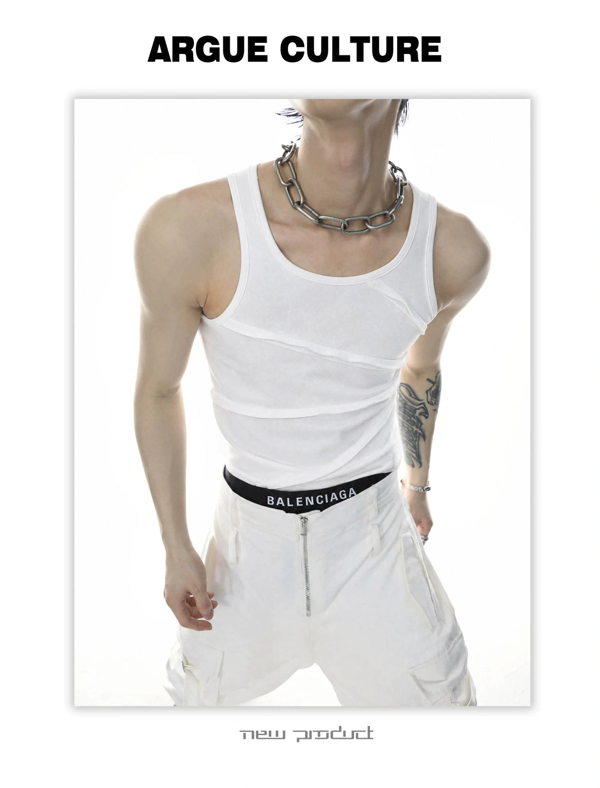 Unisex Ribbed Deconstructed Tank Top in Black & White - detail image 4