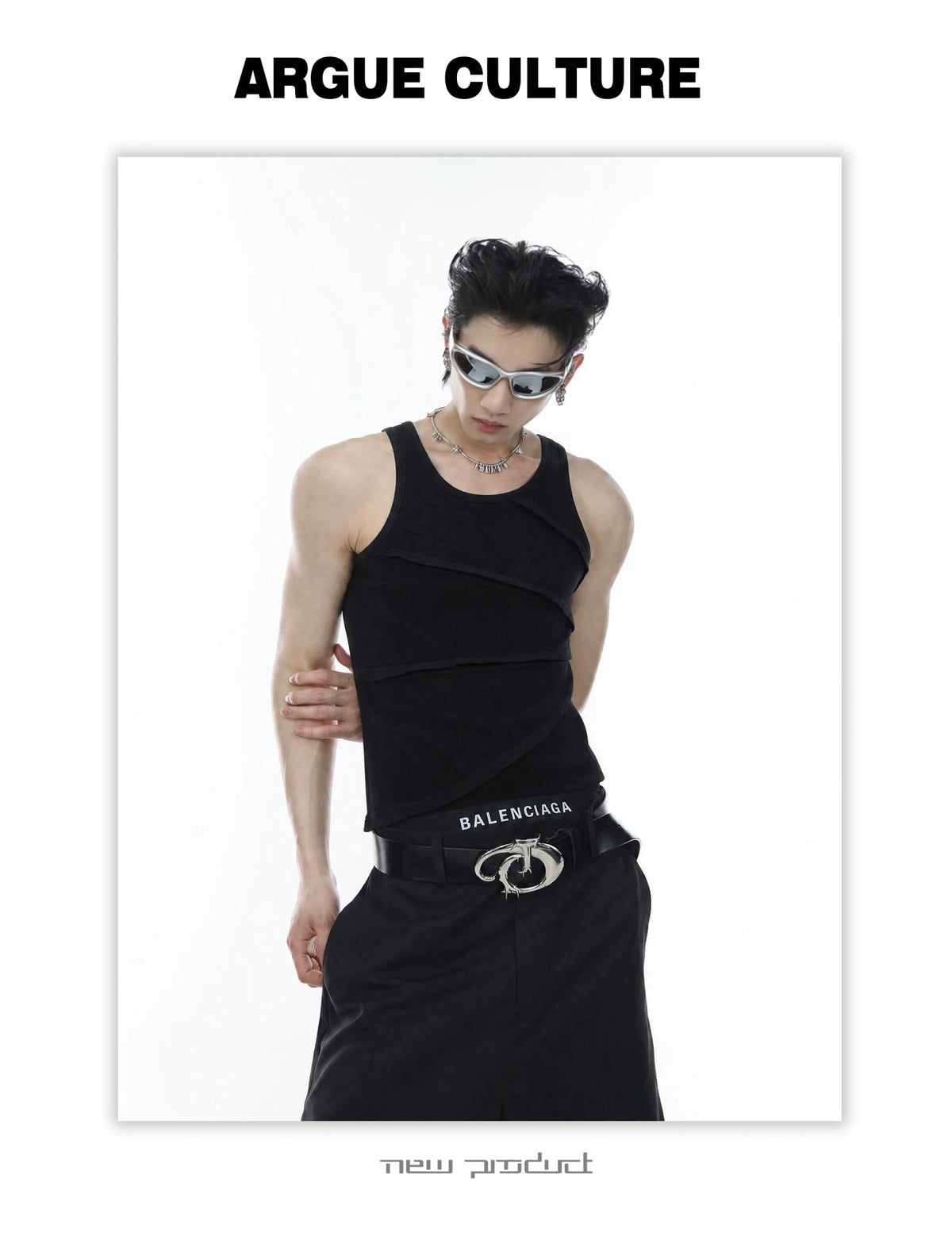 Unisex Ribbed Deconstructed Tank Top in Black & White - detail image 5