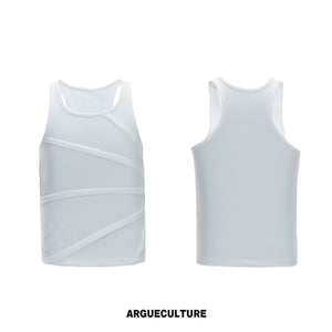 Unisex Ribbed Deconstructed Tank Top in Black & White - White