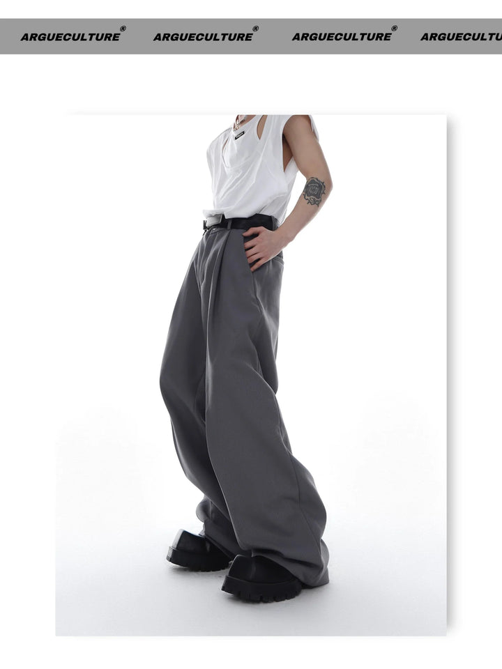 Unisex Twill Pleated Wide - Leg Suit Trousers with Casual Minimalism - ArguE CulturE