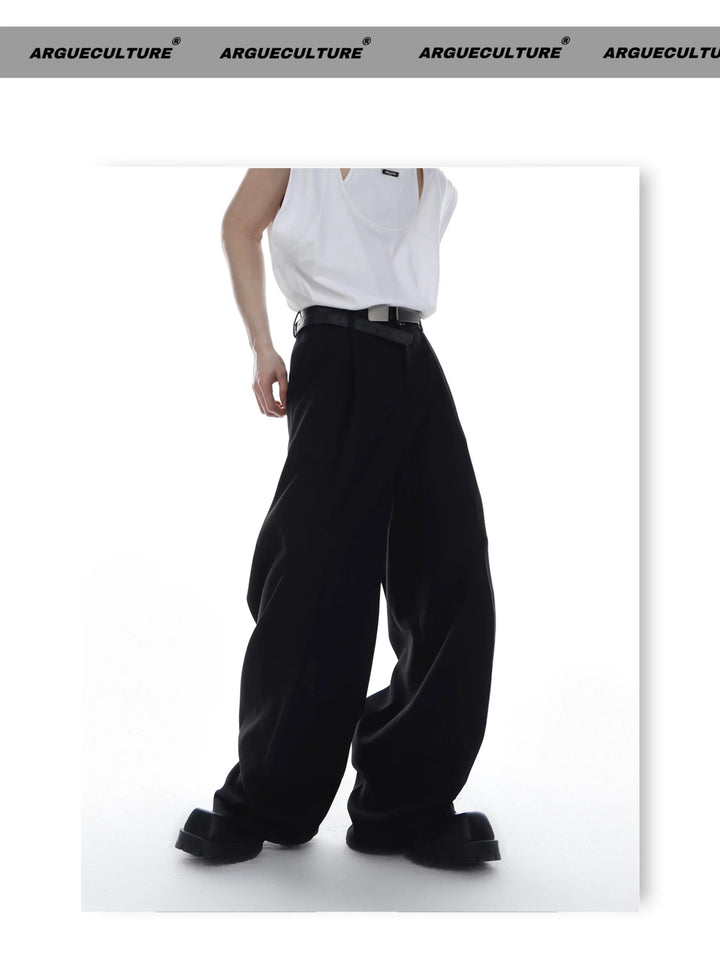 Unisex Twill Pleated Wide - Leg Suit Trousers with Casual Minimalism - ArguE CulturE