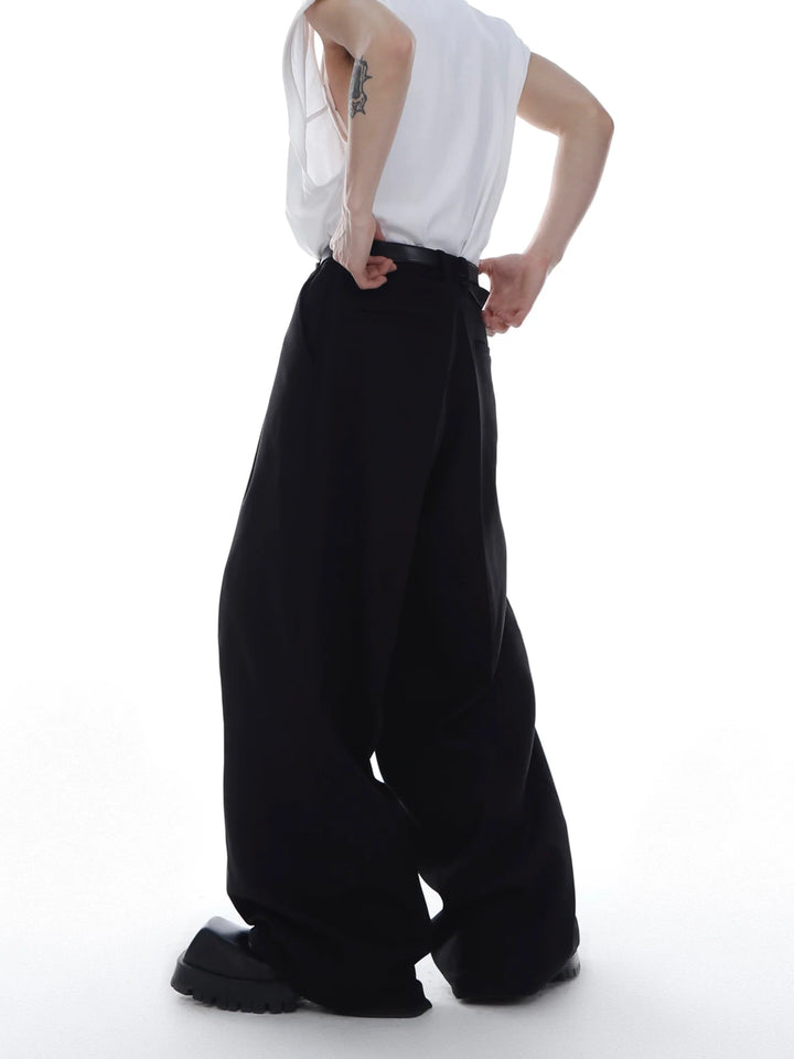 Unisex Twill Pleated Wide - Leg Suit Trousers with Casual Minimalism - ArguE CulturE