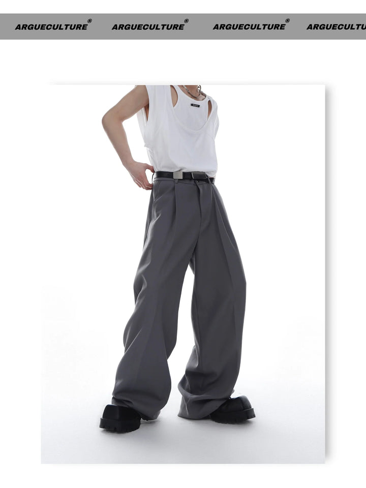 Unisex Twill Pleated Wide - Leg Suit Trousers with Casual Minimalism - ArguE CulturE