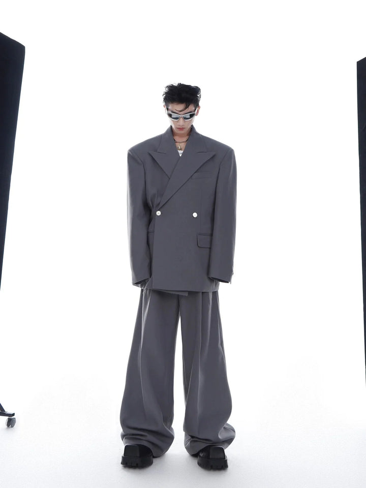 Unisex Twill Pleated Wide - Leg Suit Trousers with Casual Minimalism - ArguE CulturE