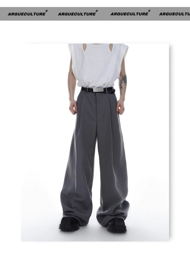 Unisex Twill Pleated Wide - Leg Suit Trousers with Casual Minimalism - ArguE CulturE