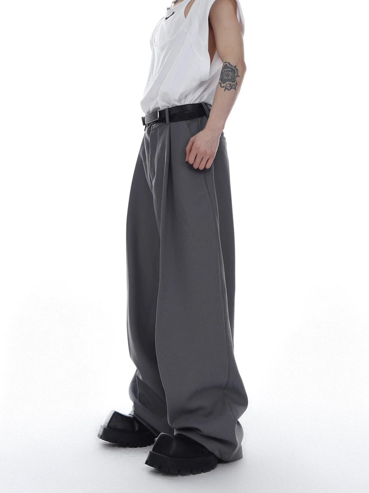 Unisex Twill Pleated Wide - Leg Suit Trousers with Casual Minimalism - ArguE CulturE