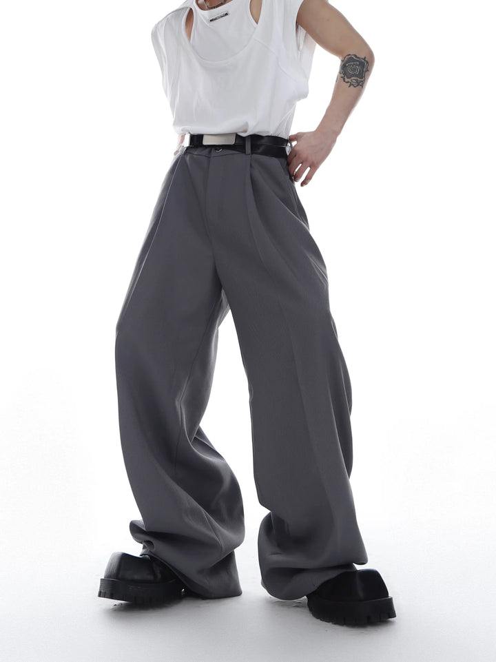 Unisex Twill Pleated Wide - Leg Suit Trousers with Casual Minimalism - ArguE CulturE