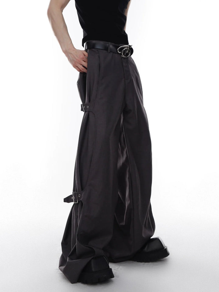 Unisex Wide - Leg Casual Trousers with Spliced Belt and Metal Embellish - ArguE CulturE