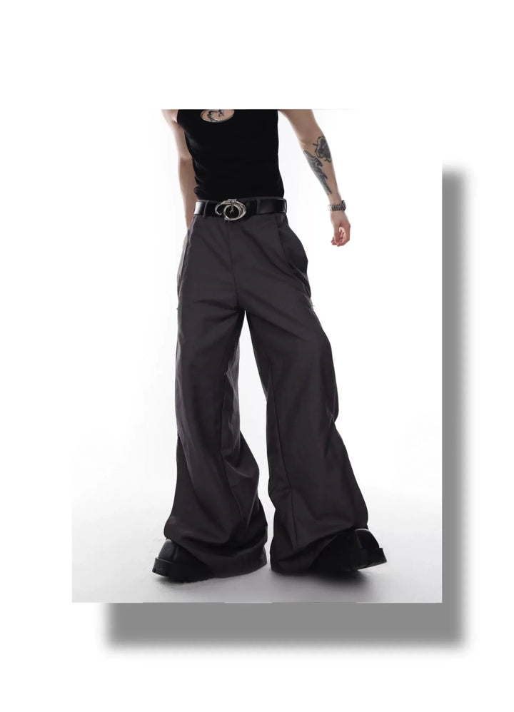 Unisex Wide - Leg Casual Trousers with Spliced Belt and Metal Embellish - ArguE CulturE