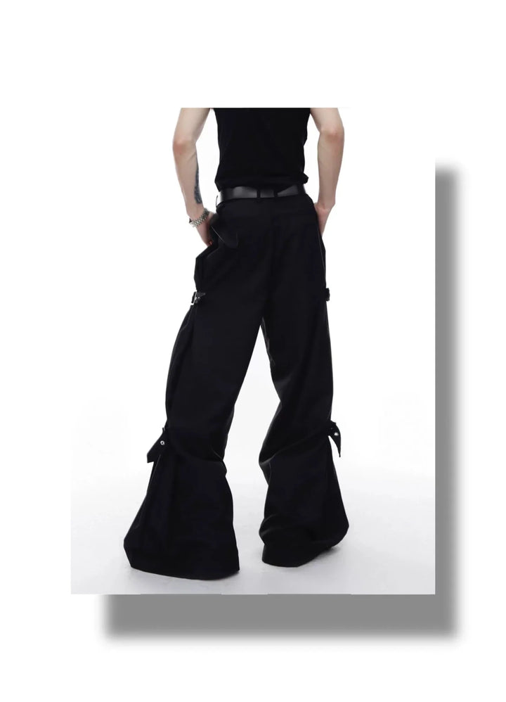 Unisex Wide - Leg Casual Trousers with Spliced Belt and Metal Embellish - ArguE CulturE