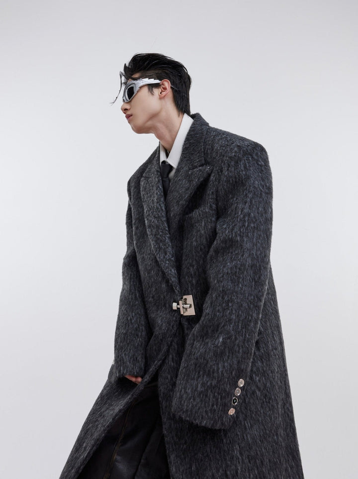 Unisex Woolen Overcoat | Minimalist Longline Trench with Metal Clasp - ArguE CulturE