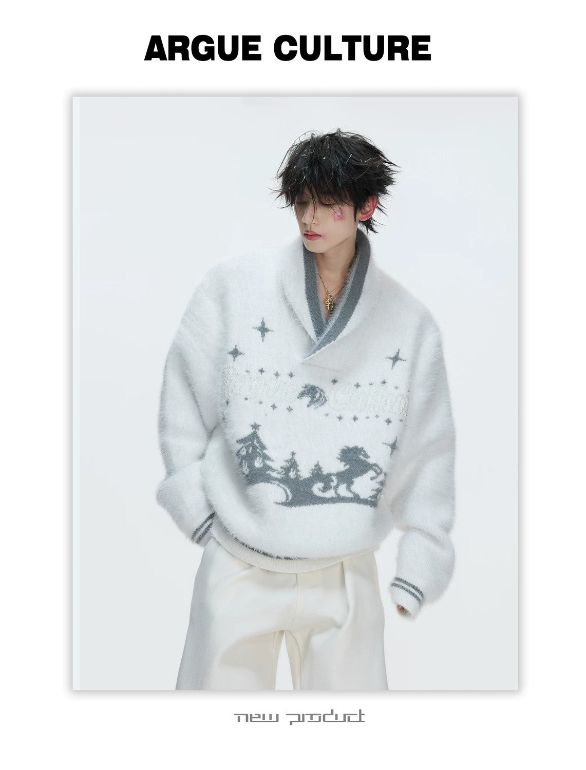 desc::v-neck-faux-mink-christmas-sweater-oversized-knit-detail-img-10