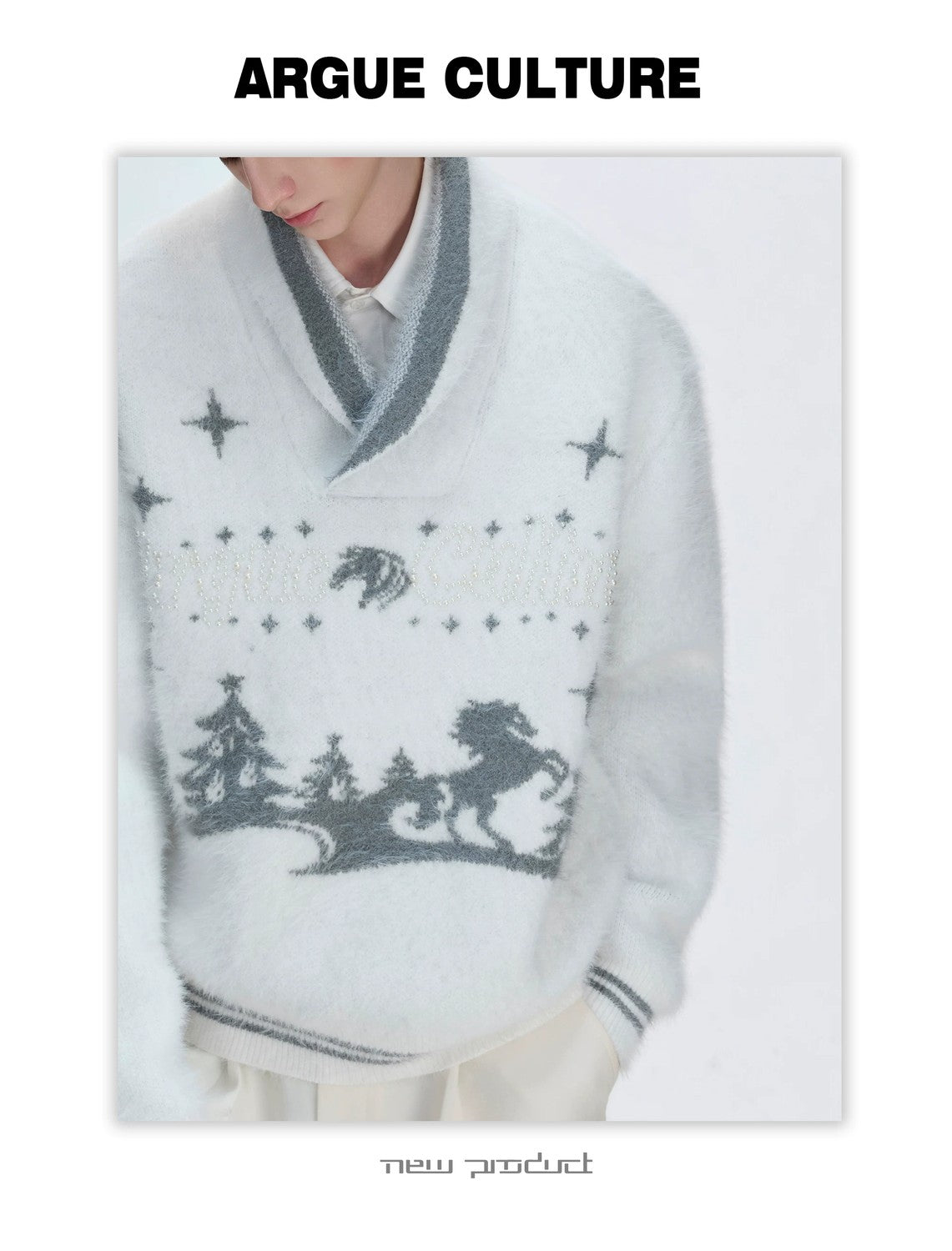 desc::v-neck-faux-mink-christmas-sweater-oversized-knit-detail-img-11