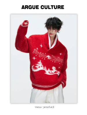 desc::v-neck-faux-mink-christmas-sweater-oversized-knit-detail-img-13