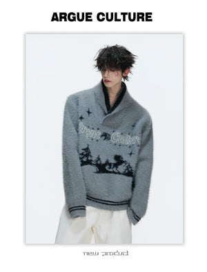 desc::v-neck-faux-mink-christmas-sweater-oversized-knit-detail-img-3