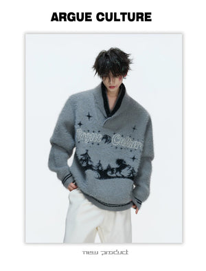 desc::v-neck-faux-mink-christmas-sweater-oversized-knit-detail-img-5