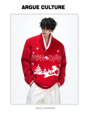 desc::v-neck-faux-mink-christmas-sweater-oversized-knit-detail-img-7